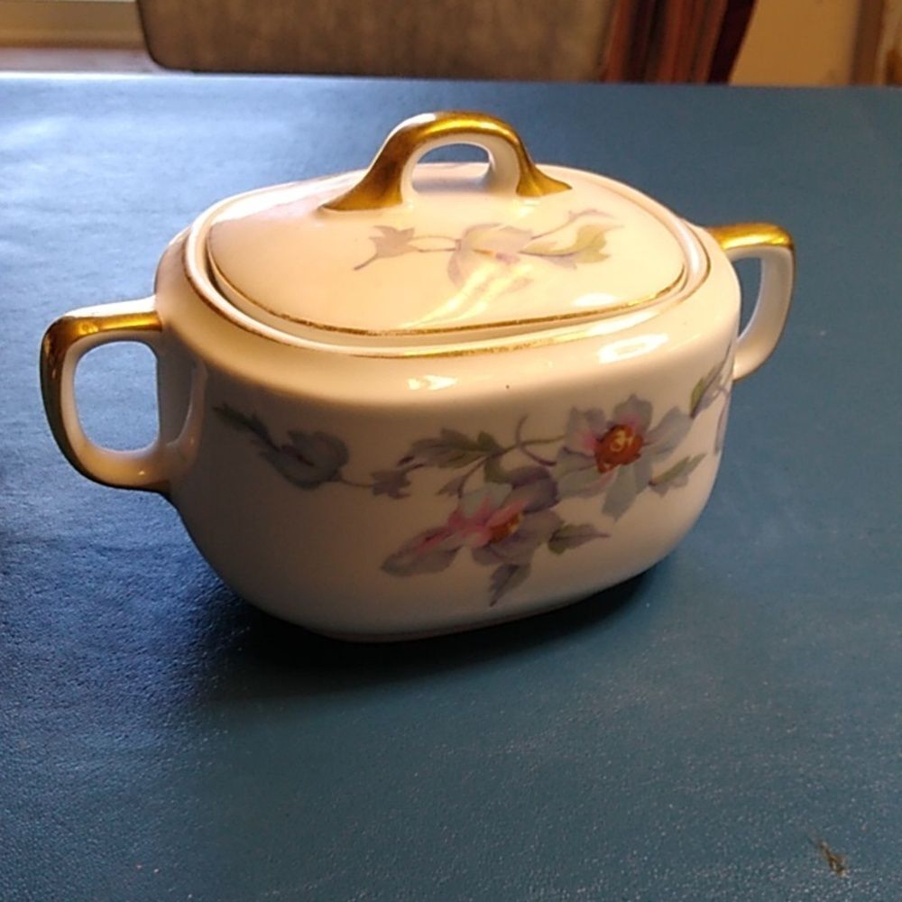 Vintage TK Thuny Sugar Bowl with Lid Floral with Gold Trim Lavender Cottagecore